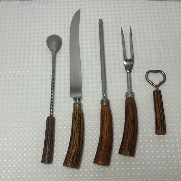 E. Parker & Sons MCM Faux Antler 5 Piece Carving/Bar Set - Picture 4 of 12